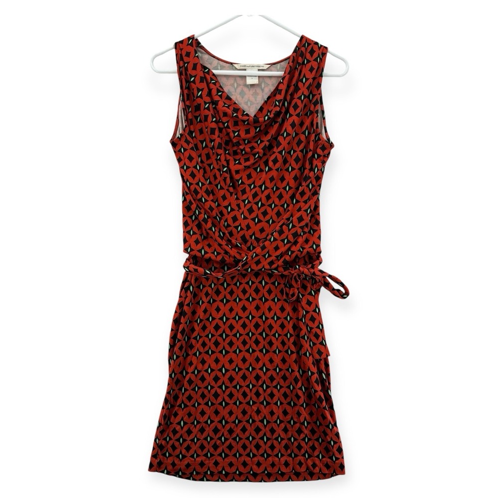Diane Von Furstenberg Silk Wrap Dress Womens Size 0 Tie Stretch Cowl Drape Neck‎